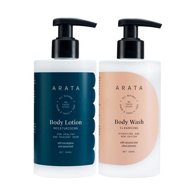 Arata Natural Body Care Set For Women & Men With Body Lotion & Body Wash 600 ml - Lotions & Creams