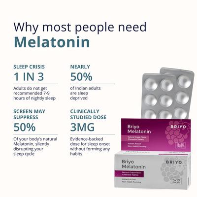 Briyo Melatonin Chewable Tablets - Natural Grape Flavour 50's - Mental Health