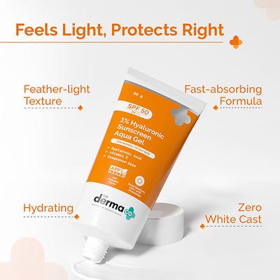 The Derma Co. 1% Hyaluronic Sunscreen SPF 50 Aqua Gel, Pa++++,For Broad Spectrum & Blue Light Protection 80 gm - Face Sunscreen