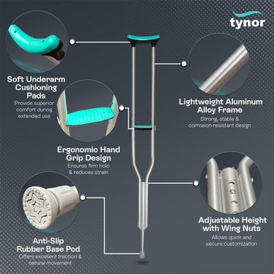 Tynor Auxiliary Crutch (M) (L 21) - Silver - Others Ortho Supports