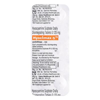 Hyocimax S Tablet 10'S - Muscle Spasm-Ant