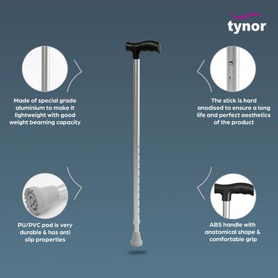 Tynor Walking Stick L Type Universal L08 Black 1's - Walker & Walking Stick