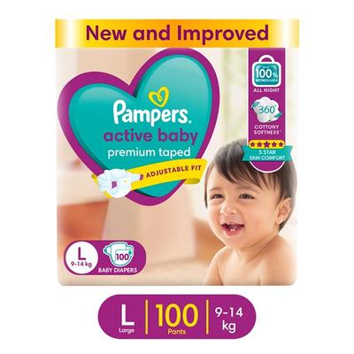 Pampers Active Baby Premium Taped Diaper Pants (L) 100's - Diapers & Wipes