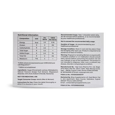 Briyo Melatonin Chewable Tablets - Natural Grape Flavour 50's - Mental Health