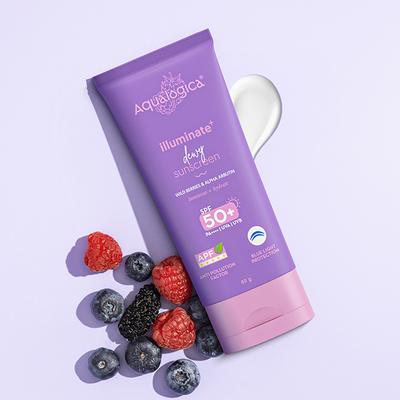 Aqualogica Illuminate+ Dewy Lightweight Sunscreen Gel SPF 50+ PA++++ for Luminous & Hydrated Skin (80 g) - Face Sunscreen
