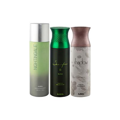 Ajmal 1 Nightingale, 1 Ajmal Sacrifice II For Him And 1 Shadow Him Deodorants Pack of 3 200 ml - Deodorants/Roll-Ons