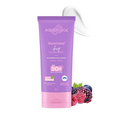 Aqualogica Illuminate+ Dewy Lightweight Sunscreen Gel SPF 50+ PA++++ for Luminous & Hydrated Skin (80 g) - Face Sunscreen