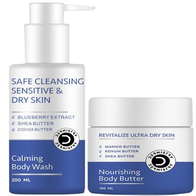 Dermistry Safe Cleansing Sensitive & Dry Skin Calming Body Wash 200 ml + Revitalize Ultra Dry Skin Nourishing Body Butter 100 ml - Body Butter
