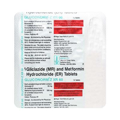 GLUCONORM Z XR 60mg Tablet 15's - Diabetes-Ant