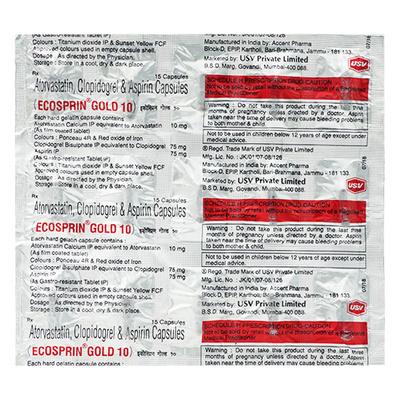 Ecosprin Gold 10mg Capsule 15'S - Blood Clot-Ant