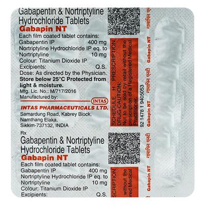 Gabapin NT 400mg Tablet 15'S - Neuropathic Pain-Dru