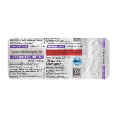 Vertistar MD 16mg Tablet 10'S - Vertigo-Ant
