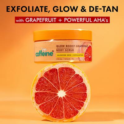 mCaffeine Glow Boost Grapefruit Body Scrub - Tan Removal, AHAs Lactic and Glycolic Acid, Vit C Rich 175 gm - Scrubs & Exfoliants