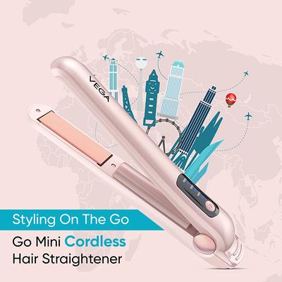 Vega Go Mini Cordless Hair Straightener for Women with Power Bank for Mobile and Travel Friendly 280 gm - Straighteners