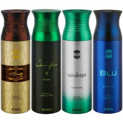 Ajmal Wisal Dhahab & Sacrificeiihim & Raindrops & Blu Deodorant Spray- For Men (Pack Of 4) 200 ml - Men Perfumes (Edt/Edp)