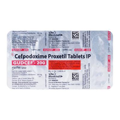 Gudcef 200mg Tablet 10'S - Bacterial Infections-Cep