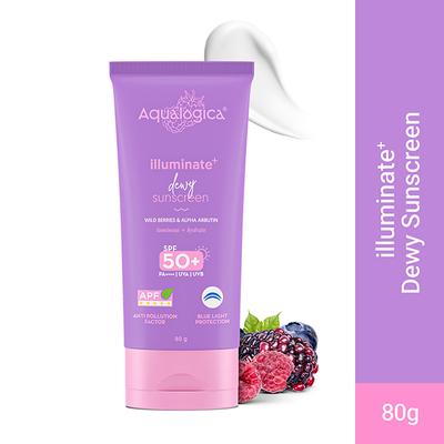 Aqualogica Illuminate+ Dewy Lightweight Sunscreen Gel SPF 50+ PA++++ for Luminous & Hydrated Skin (80 g) - Face Sunscreen