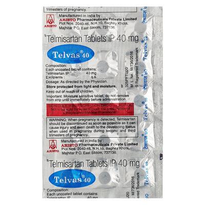 TELVAS 40mg Tablet 15's - Hypertension-Ang