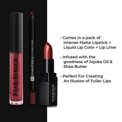 Star Struck by Sunny Leone Midnight Twinkle Lip Kit Lipstick and Lip Gloss and Lip Liner 3's - Lipsticks