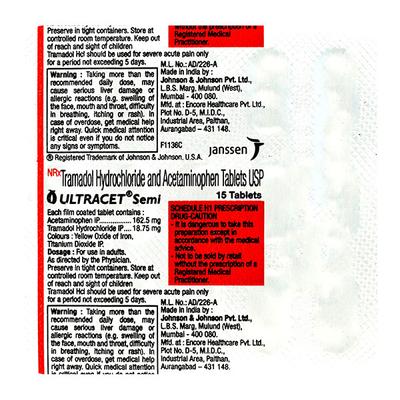 Ultracet Semi Tablet 15'S - Pain relief-Ano
