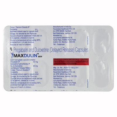 MAXDULIN 50/20 Capsule 10's - Neuropathic Pain-Dru