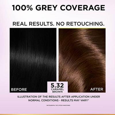 Loreal Paris Excellence Creme Hair Color No Ammonia with French Rose Oil Triple Care Color, 5.32 Caramel Brown 100gm+72ml 1's - Crème