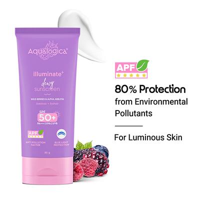 Aqualogica Illuminate+ Dewy Lightweight Sunscreen Gel SPF 50+ PA++++ for Luminous & Hydrated Skin (80 g) - Face Sunscreen