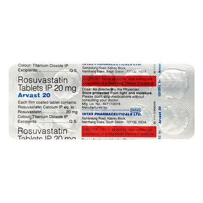 Arvast 20mg Tablet 10'S - High Cholesterol-Dys