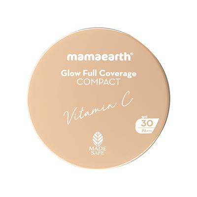 Mamaearth Glow Full Coverage Compact SPF 30 with Vitamin C & Turmeric for up to 3X Instant Glow - 01 Pearl Glow, Even Toned Complexion, Mattifying, Up to 16-Hour Oil Control & Sweat-Resistant 9 gm - Compact Powder
