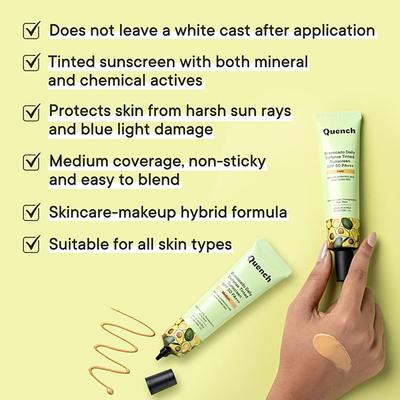 Quench Botanics Bravocado Daily Defense Tinted Sunscreen SPF 50 PA+++ (Medium) 15 ml - Face Sunscreen