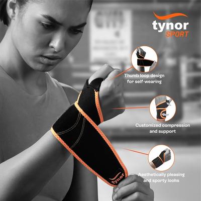 Tynor Wrist Support with Thumb Loop (Neoprene) (UN) - Black & Green - Knee/Ankle/Leg/Foot Supports