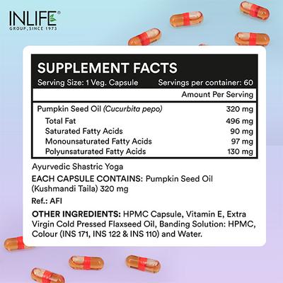 INLIFE Extra Virgin Cold Pressed Pumpkin Seed Oil 320mg Veg Capsules 60's - Omega Fish Oil Fatty Acids