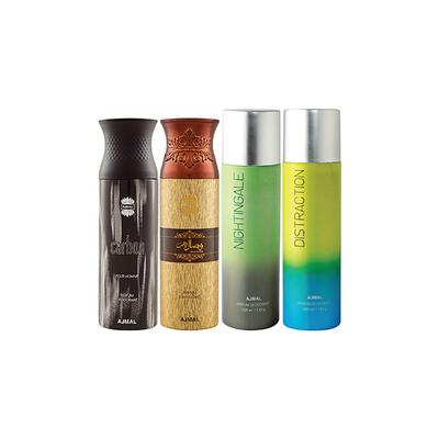Ajmal 1 Carbon Homme, 1 Wisal Dhahab, 1 Nightingale And 1 Distraction Deodorants Pack of 4 200 ml - Deodorants/Roll-Ons