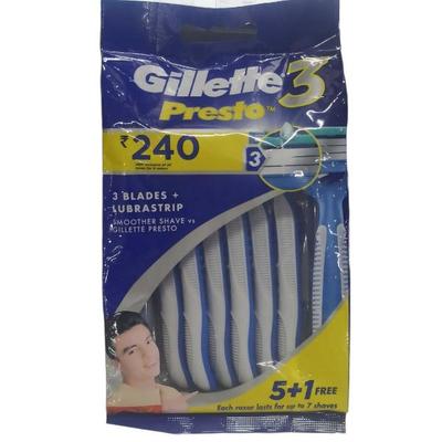 Gillette Presto 3 Razors (Pack of 5's + 1's Free) - Razors & Cartridges