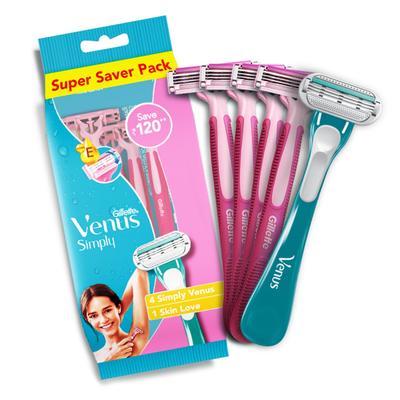 Gillette Venus Simply Hair Removal Razor for Women - 4 Simply Venus 1 for Skin Love 5's - Hair Removal Accessories