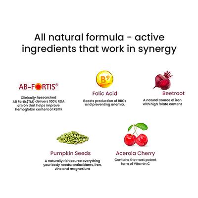 Wellbeing Nutrition Melts Vital Iron Plant Based Iron (ABFortis), Beetroot, Swiss Chard, Pumpkin Seeds, Vitamin C and Folate 30 Strips - Calcium And Minerals