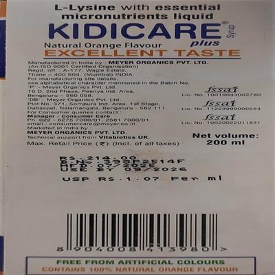 KIDICARE PLUS NATURAL ORANGE FLAVOUR Syrup 200ml - Supplements-Vam