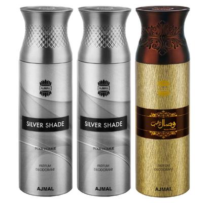 Ajmal Silver Shade Silver Shade Wisal Dahab Deodorant Spray (Pack of 3) 200 ml - Perfumes (Edt/Edp)
