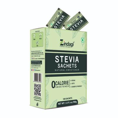 Zindagi Stevia Natural Sweetener Sachets (Pack of 1 gm x 100's) - Sugar Substitute