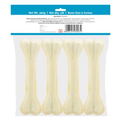 Purepet Pressed Chew Bones, Dog Treats, 6 inches - Pack of 4 Bones 360 gm - Petfood