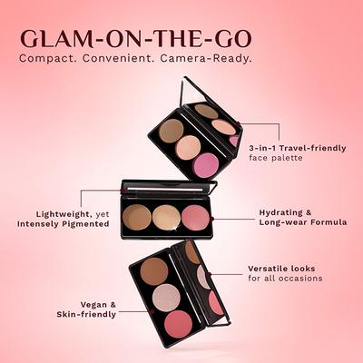 Pilgrim 3-In-1 Face Palette -Bold Charme -Blush, Highlighter & Contour for Deep Skin Tone 12 gm - Blushes