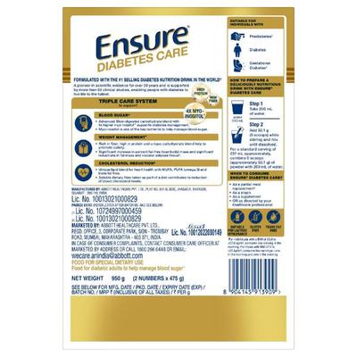 Ensure Diabetes Care Powder - Wholesome Wheat Flavour 950 g (Refill Pack) - Nutrition Powders
