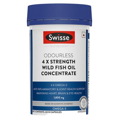 Swisse Ultiboost Odourless 4 X Strength Wild Fish Oil Concentrate Capsule 60's - Omega Fish Oil Fatty Acids
