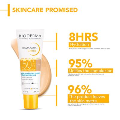 Bioderma Photoderm Creme Claire SPF 50+ PA++++ Tinted Sunscreen with 8H Hydration, In Vivo Tested 40 ml - Lotions & Creams