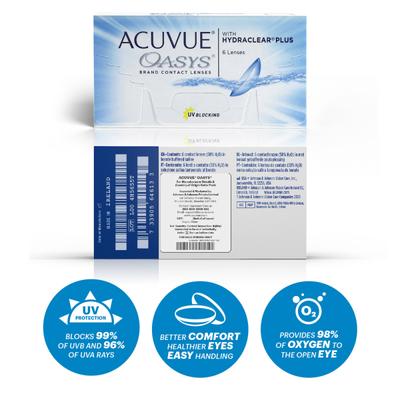 Acuvue Oasys with Hydraclear Plus Two Week Reusable Contact Lenses - (-1 Power) Pack of 6's - Eyecare Lenses