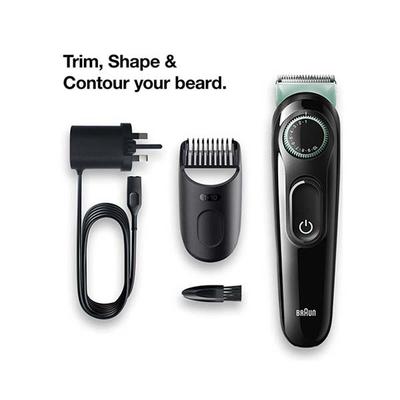 Braun Beard Trimmer 3, BT3321 for Men from Gillette, Hair Clipper, Lifetime Sharp Blades, 20 Length Settings Black and Vibrant Green 310 gm - Grooming Kits