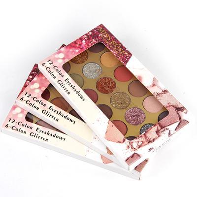 Miss Rose 12 Color Eyeshadow & 6 Color Glitter Palette 7001 - 82 M2 32 gm - Face Palettes