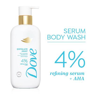 Dove 4% Refining Serum + AHA Exfoliate Away Serum Body Wash, 300 ml - Shower Gels & Body Wash
