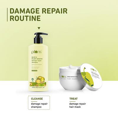 Plum Olive Plant Keratin Damage Repair Shampoo Gently Cleanses & Hydrates With Macadamia oil & Pro- Vitamin B5 250ml - Shampoos