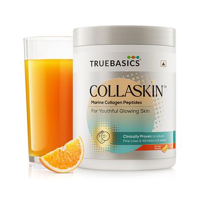 Hk Vitals Truebasics Collaskin, Marine Collagen Peptides for Youthful Glowing Skin, Orange 200 gm - Hair & Skin